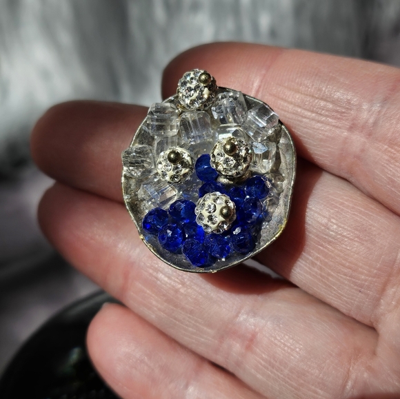 Brutalist rings 1990 with blue crystals - Picture 7 of 8